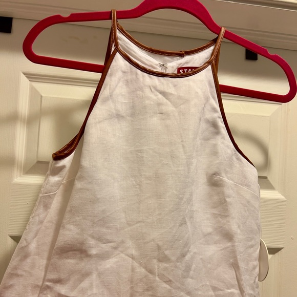 Staud Matheo Linen Leather Trim Romper in White Whiskey NWT - Picture 2 of 14